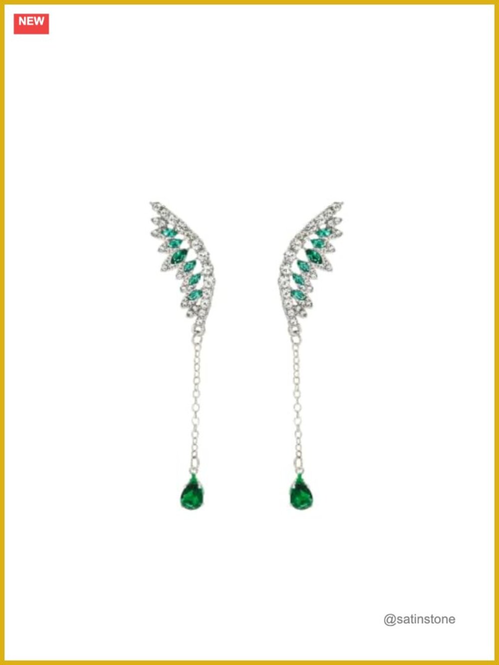 Crystal Feather Teardrop Dangle Drop Earrings Angel Wing